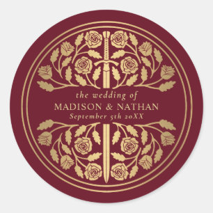 Gold Red Royal Medieval Sword Wedding  Classic Round Sticker