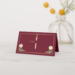 Gold Red Royal White Floral Sword Wedding Place Card