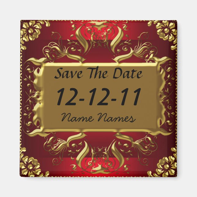 Gold Red Save the Date red Magnet (Front)