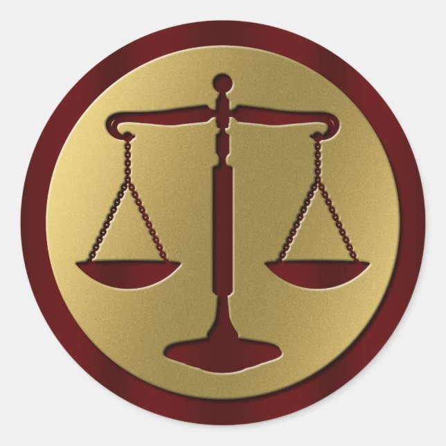 Gold Red Scales of Justice | Law Gifts Classic Round Sticker (Front)