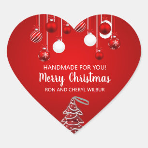Gold Red Silver Glitter Ornament Corporate Holiday Heart Sticker