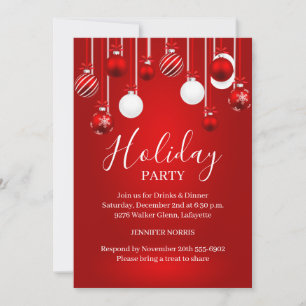 Gold Red Silver Glitter Ornament Corporate Holiday Invitation