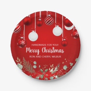 Gold Red Silver Glitter Ornament Corporate Holiday Paper Plate