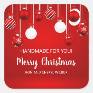 Gold Red Silver Glitter Ornament Corporate Holiday Square Sticker