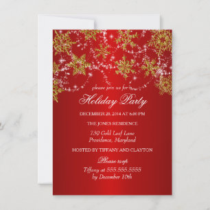 Gold & Red Snowflake Christmas Holiday Party Invitation