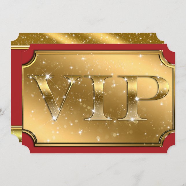 Gold & Red Sparkle Glam VIP Party Event Ticket Invitation (Front/Back)