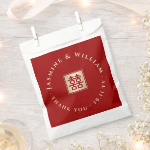 Gold/Red Square Double Happiness Chinese Wedding Favour Bags