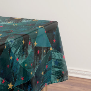 Gold, red stars on blue tablecloth