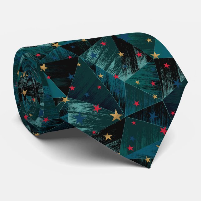 Gold, red stars on blue  tie (Rolled)