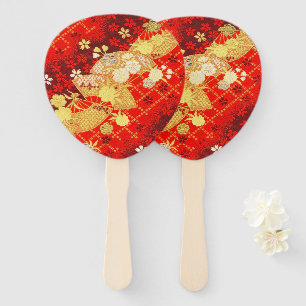 Gold Red Traditional Japanese Floral Sakura Hand Fan