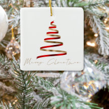 Gold Red Tree Photo Script Merry Christmas