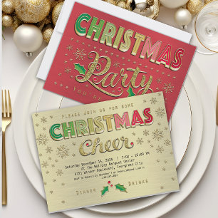 Gold Red Typography Christmas Party Invitation