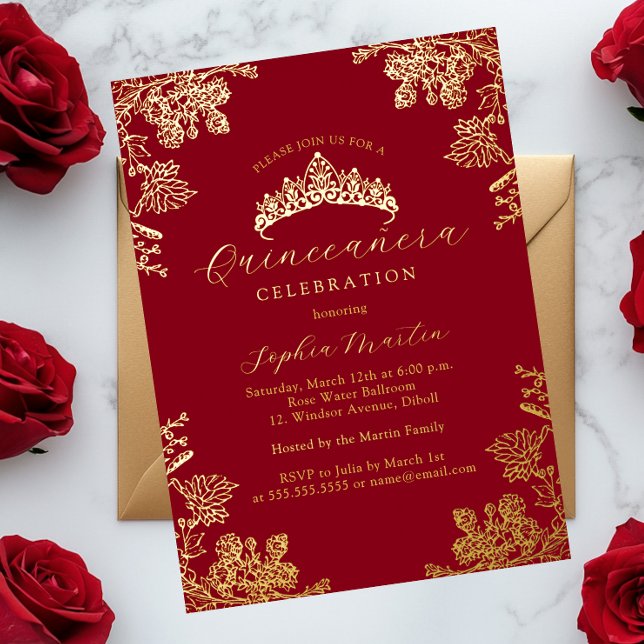 Gold Red Vintage Floral Quinceanera  (Creator Uploaded)