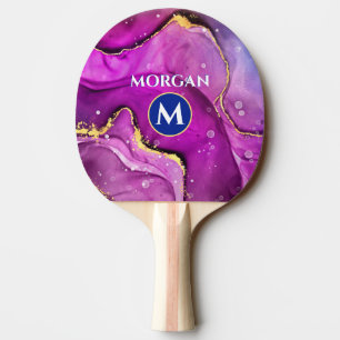 Gold & Red Violet Liquid Ink, Monogram & Name Ping Pong Paddle