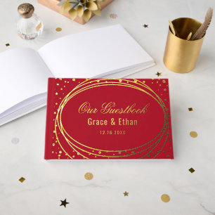 Gold Red Wedding Real Gold Foil Guest Book