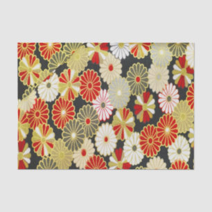 Gold Red White Japanese Kimono Floral Decoupage Tissue Paper