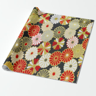 Gold Red White Japanese Kimono Floral Decoupage Wrapping Paper