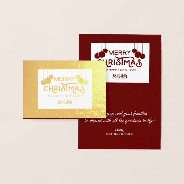 Gold Red White Merry Christmas & Happy New Year Foil Card (Display)