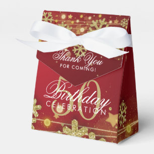 Gold Red Winter 50th Birthday Thank You Favour Box