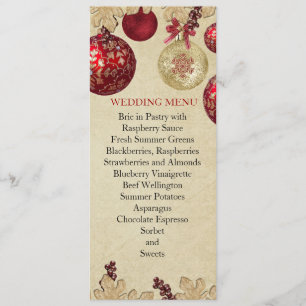 Gold/Red Winter Holiday Ornaments Wedding Menu