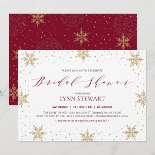 Gold & Red Winter Snowflake Wedding Bridal Shower Invitation