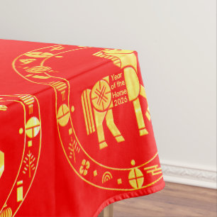 Gold-Red Year of the Horse 2026 Tablecloth