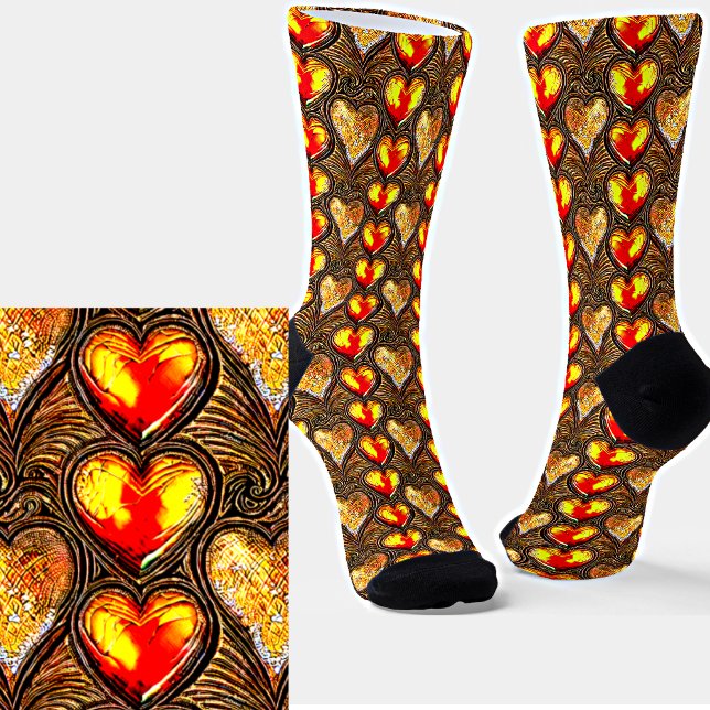 Gold Red Yellow Metallic Hearts Socks (Creator Uploaded)