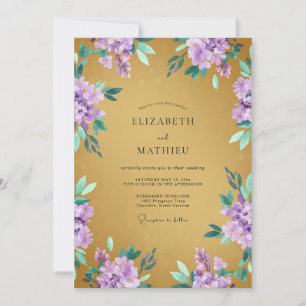 Gold Regal Lavender Spring Wedding Invitation