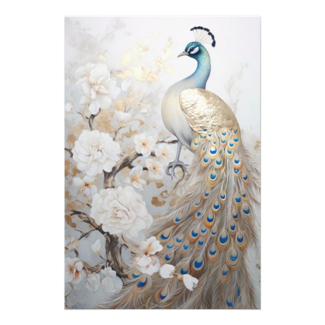 Gold Regal White Peacock Flowers Photo Enlargement Print (Front)
