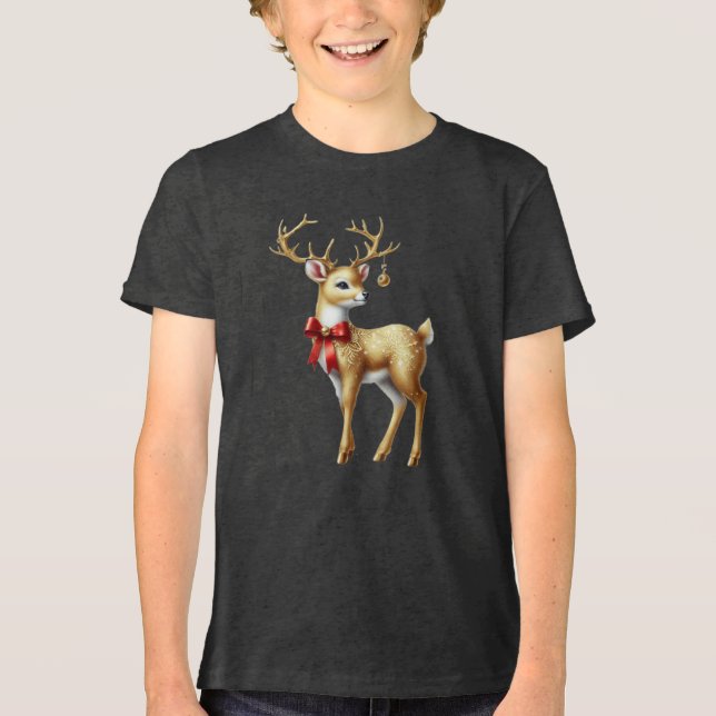 Gold Reindeer Boys T-Shirt Tri-Blend Shirt (Front)