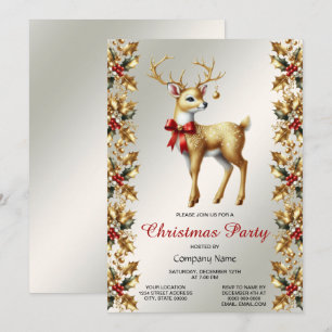 Gold Reindeer Christmas Party Invitation