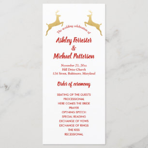 Gold Reindeer Christmas Wedding Program Programme