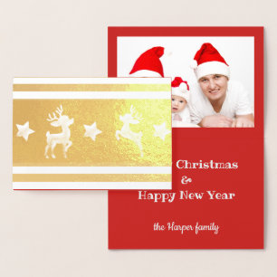 Gold Reindeer Custom Photo Christmas Greeting Card
