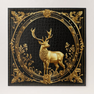 Gold reindeer gold and black ornamental frame jigsaw puzzle