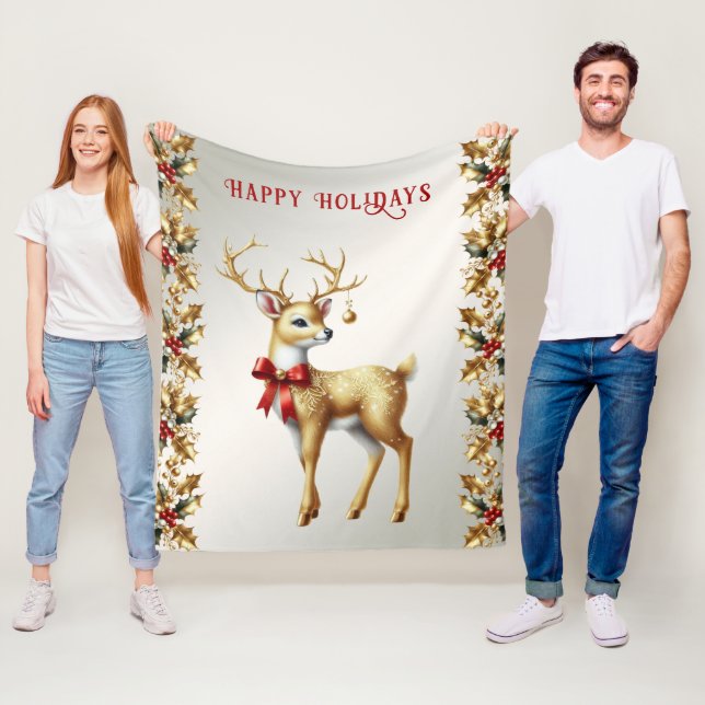 Gold Reindeer Holiday Fleece Blanket (In Situ)