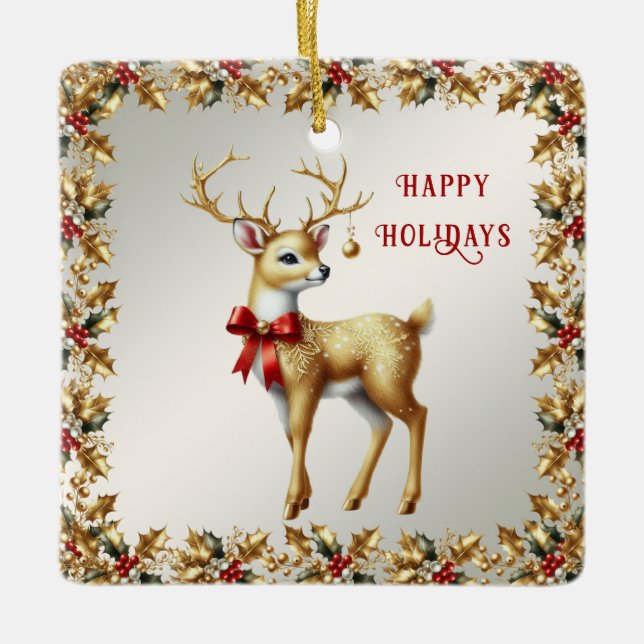 Gold Reindeer Holiday Ornament (Front)
