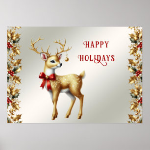 Gold Reindeer Holiday Poster