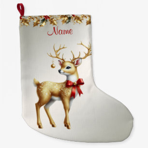 Gold Reindeer Holiday Stocking