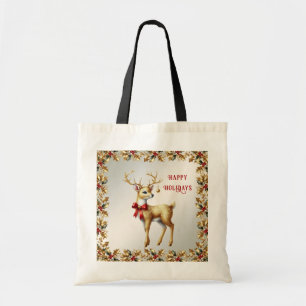 Gold Reindeer Holiday Tote Bag