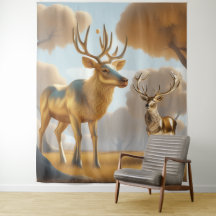 Gold Reindeer Malabar chestnut Money tree Tapestry