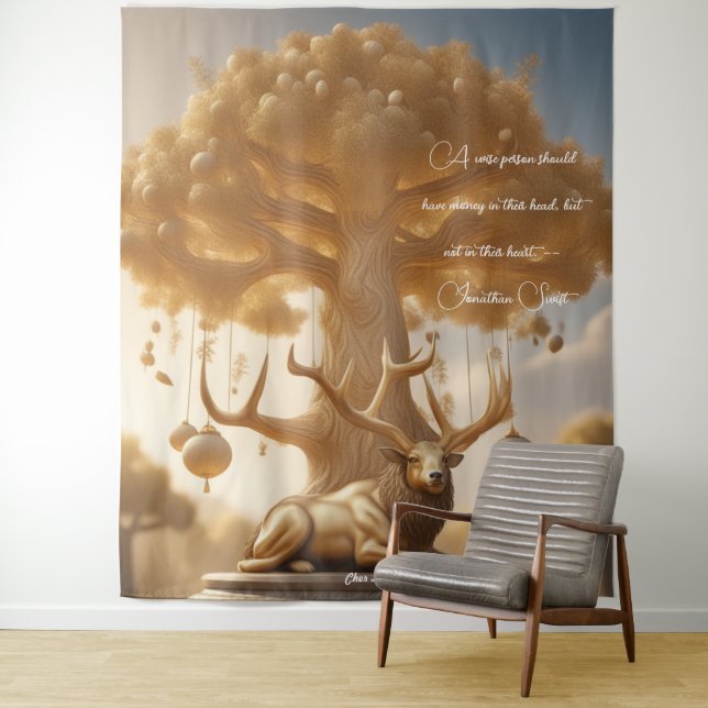 Gold Reindeer Malabar chestnut Money tree Tapestry (In Situ)