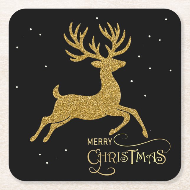 Gold Reindeer on Black Coaster (Front)