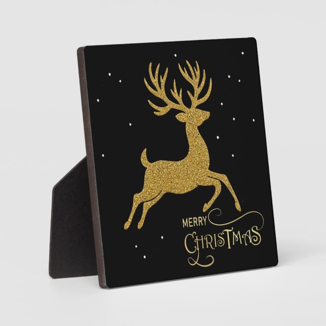 Gold Reindeer on Black Plaque (Front)
