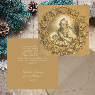 Gold Religious Christian Christmas Nativity Scene Holiday Card