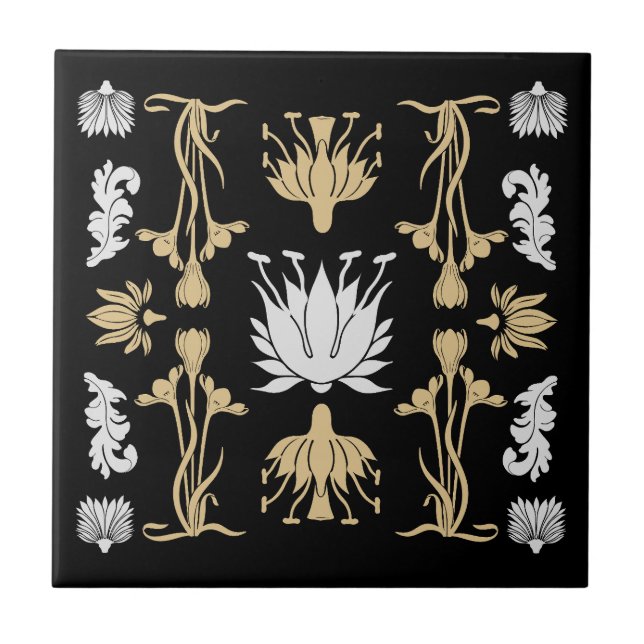 Gold Retro Art Nouveau Print Tile (Front)