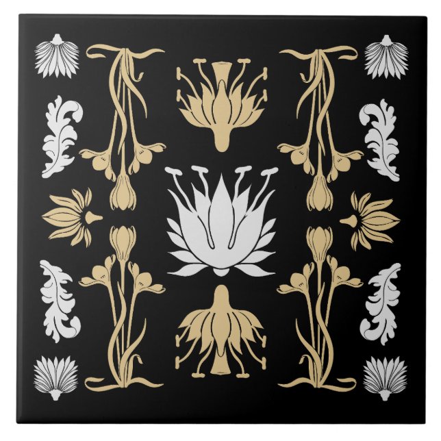 Gold Retro Art Nouveau Print Tile (Front)