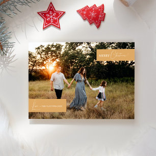 Gold Retro Boho Minimalist Family News Photo Holiday Card