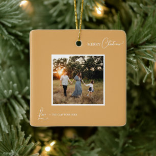 Gold Retro Boho Minimalist Photo Merry Christmas Ceramic Ornament