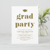 Gold Retro Bold Typography Graduation Party Invitation (Standing Front)