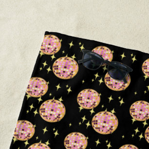 Gold Retro Disco Ball Mirrorball Black Beach Towel